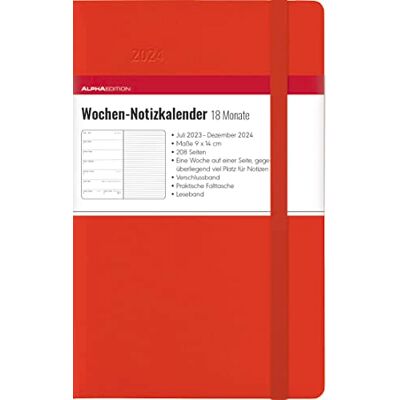 Alpha Wochen Notizkalender 18 Monate klein Red 2024 Taschen-Kalender 9x14 cm mit Verschlussband & Falttasche Juli 2023 bis Dez 2024 Weekly 208 Seiten Alpha Wochen Notizkalender 18 Monate klein Red 2024 Taschen-Kalender 9x14 cm mit Verschlussband & Falttasche Juli 2023 bis Dez 2024 Weekly 208 Seiten
