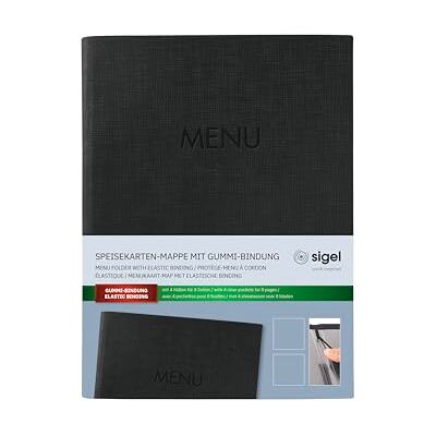 Sigel SM203 Speisekarten-Mappe A5, Gummi-Bindung, schwarz mit Leinenstruktur, strapazierfähig und leicht abwischbar Sigel SM203 Speisekarten-Mappe A5, Gummi-Bindung, schwarz mit Leinenstruktur, strapazierfähig und leicht abwischbar