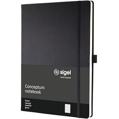 Sigel CO111 Premium Notizbuch A4 kariert schwarz, Hardcover, 194 nummerierte Seiten, nachhaltiges Papier, mit Inhaltsverzeichnis, Stiftschlaufe, Falttasche, Gummibandverschluss, Conceptum Sigel CO111 Premium Notizbuch A4 kariert schwarz, Hardcover, 194 nummerierte Seiten, nachhaltiges Papier, mit Inhaltsverzeichnis, Stiftschlaufe, Falttasche, Gummibandverschluss, Conceptum