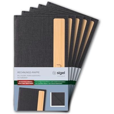 Sigel RM220/5 Rechnungsmappe Thank you, 5er Pack, strapazierfähiger und wasserabweisender Einband,dunkelgrau/beige mit Leinenstruktur, Kunststoff und Bambus Sigel RM220/5 Rechnungsmappe Thank you, 5er Pack, strapazierfähiger und wasserabweisender Einband,dunkelgrau/beige mit Leinenstruktur, Kunststoff und Bambus
