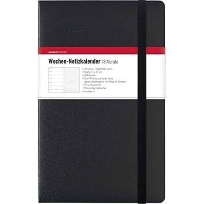 Alpha Wochen Notizkalender 18 Monate groß Black 2024 Taschen-Kalender 13x21 cm mit Verschlussband & Falttasche Juli 2023 bis Dez 2024 Weekly 128 Seiten Alpha Wochen Notizkalender 18 Monate groß Black 2024 Taschen-Kalender 13x21 cm mit Verschlussband & Falttasche Juli 2023 bis Dez 2024 Weekly 128 Seiten