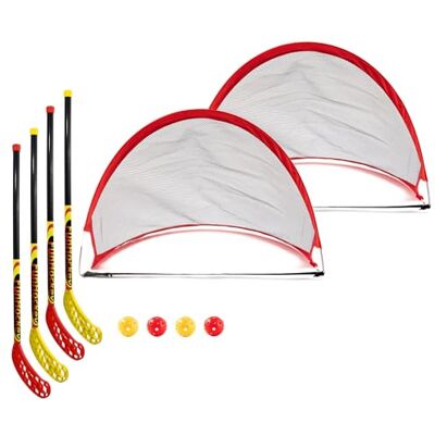 Bandito FunHockey Komplettset, für Kinder, 4 Hockey Schläger, 4 Bälle und 2 Faltbare Pop Up Tore, Floorball Stick, Streethockey, Indoor und Outdoor, Teamsport, Schulen, Garten, wetterfest Bandito FunHockey Komplettset, für Kinder, 4 Hockey Schläger, 4 Bälle und 2 Faltbare Pop Up Tore, Floorball Stick, Streethockey, Indoor und Outdoor, Teamsport, Schulen, Garten, wetterfest