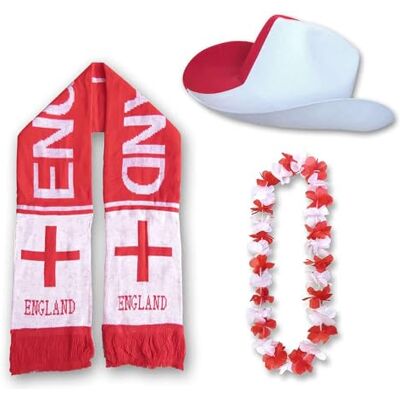 Sonia Originelli Fanset Fanartikel Cowboy Fan-Hut Strickschal Blumenkette EM WM Fussball Farbe: England Sonia Originelli Fanset Fanartikel Cowboy Fan-Hut Strickschal Blumenkette EM WM Fussball Farbe: England
