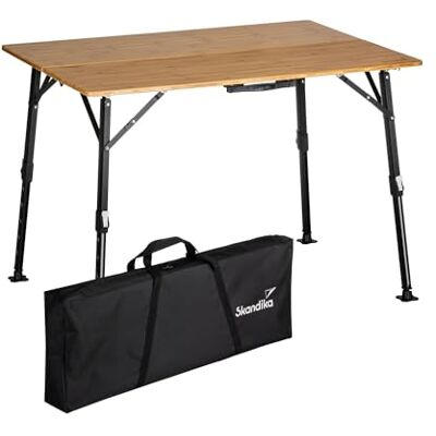 Skandika Campingtisch Tobro Klapptisch mit Bambus Tischplatte, klappbar, stufenlos höhenverstellbar, 100 kg belastbar, wetterfest, Tragetasche Outdoor Tisch, Camping, Balkon Skandika Campingtisch Tobro Klapptisch mit Bambus Tischplatte, klappbar, stufenlos höhenverstellbar, 100 kg belastbar, wetterfest, Tragetasche Outdoor Tisch, Camping, Balkon