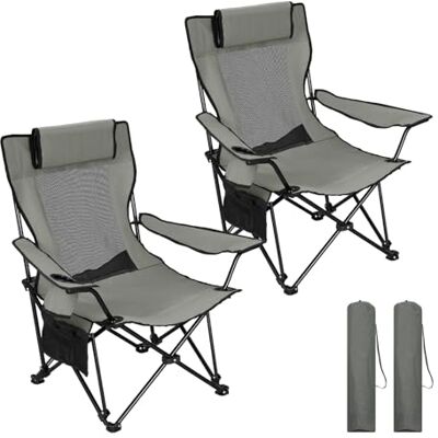 WOLTU Campingstuhl Faltbar 2 Set, mit Getränkehalter und Seitentasche Angelstuhl mit Abnehmbarer Kopfstütze, bis 150 kg Belastbar, für Angeln Picknick und Garten, Grau WOLTU Campingstuhl Faltbar 2 Set, mit Getränkehalter und Seitentasche Angelstuhl mit Abnehmbarer Kopfstütze, bis 150 kg Belastbar, für Angeln Picknick und Garten, Grau