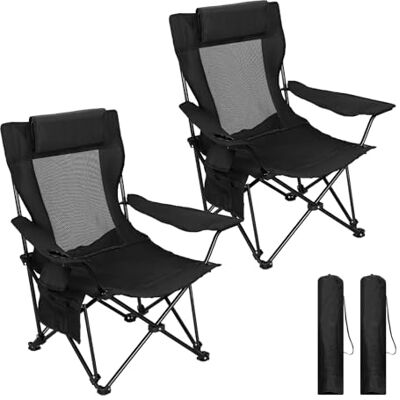 WOLTU Campingstuhl Faltbar 2 Set, mit Getränkehalter und Seitentasche Angelstuhl mit Abnehmbarer Kopfstütze, bis 150 kg Belastbar, für Angeln Picknick und Garten, Schwarz WOLTU Campingstuhl Faltbar 2 Set, mit Getränkehalter und Seitentasche Angelstuhl mit Abnehmbarer Kopfstütze, bis 150 kg Belastbar, für Angeln Picknick und Garten, Schwarz