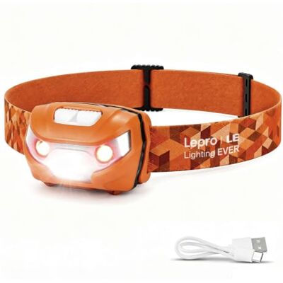Lepro Stirnlampe LED Wiederaufladbar, USB C Kopflampe mit 5 Modi & Rotlicht IPX4 Wasserdichte Mini Stirnlampe für Kinder, Leicht Stirnlampen Ideal für Joggen & Camping, 45° Werden, Orange Lepro Stirnlampe LED Wiederaufladbar, USB C Kopflampe mit 5 Modi & Rotlicht IPX4 Wasserdichte Mini Stirnlampe für Kinder, Leicht Stirnlampen Ideal für Joggen & Camping, 45° Werden, Orange