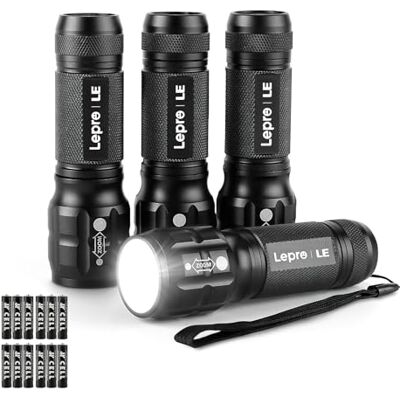 Lepro LE LED Taschenlampe (4er-Pack), Zoombare Flashlight für Kinder, Schwarz Extrem Hell Zoombare Mini Taschenlampen (Inklusive Batterie), Tragbare Wasserdichte Handlampe für Camping, Outdoor, Notfälle Lepro LE LED Taschenlampe (4er-Pack), Zoombare Flashlight für Kinder, Schwarz Extrem Hell Zoombare Mini Taschenlampen (Inklusive Batterie), Tragbare Wasserdichte Handlampe für Camping, Outdoor, Notfälle