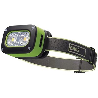 Emos aufladbare Stirnlampe mit Bewegungssensor und 5 Leuchtmodi Helligkeit 175lm, Leuchtweite 50m, Leuchtdauer 4,5 h wetterfest, stoßbeständig Li-pol Akku 800mAh Outdoor schwarz/grün Emos aufladbare Stirnlampe mit Bewegungssensor und 5 Leuchtmodi Helligkeit 175lm, Leuchtweite 50m, Leuchtdauer 4,5 h wetterfest, stoßbeständig Li-pol Akku 800mAh Outdoor schwarz/grün