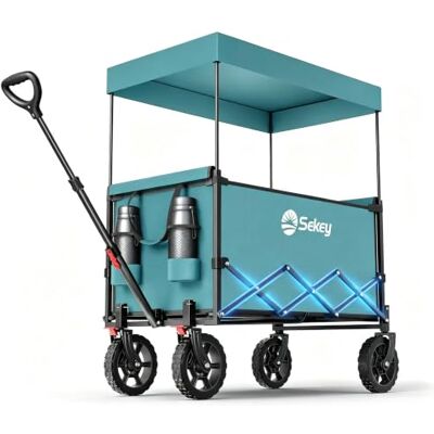 Sekey XXL Bollerwagen Faltbar Kinder S4018 150L 150KG, Handwagen mit Dach Transportwagen mit Sonnenschutz, Faltbollerwagen mit Geländereifen mit Bremse für Ausflug Strand Camping, Grün Sekey XXL Bollerwagen Faltbar Kinder S4018 150L 150KG, Handwagen mit Dach Transportwagen mit Sonnenschutz, Faltbollerwagen mit Geländereifen mit Bremse für Ausflug Strand Camping, Grün