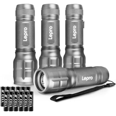 Lepro LE LED Taschenlampe (4er-Pack), Zoombare Flashlight für Kinder, Gunmetal Extrem Hell Zoombare Mini Taschenlampen (Inklusive Batterie), Tragbare Wasserdichte Handlampe für Camping, Outdoor, Notfälle Lepro LE LED Taschenlampe (4er-Pack), Zoombare Flashlight für Kinder, Gunmetal Extrem Hell Zoombare Mini Taschenlampen (Inklusive Batterie), Tragbare Wasserdichte Handlampe für Camping, Outdoor, Notfälle