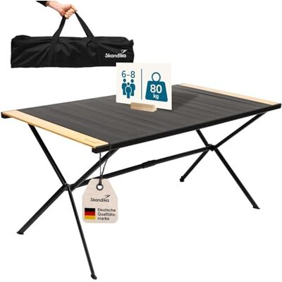Skandika Campingtisch Tivaro Alu Campingtisch mit Holz, für 6 Personen, 80 kg Traglast, 147x80x70 cm, wasserfest, klappbar, leicht, einrollbare Tischplatte Falttisch für Garten, Camping, Angeln Skandika Campingtisch Tivaro Alu Campingtisch mit Holz, für 6 Personen, 80 kg Traglast, 147x80x70 cm, wasserfest, klappbar, leicht, einrollbare Tischplatte Falttisch für Garten, Camping, Angeln