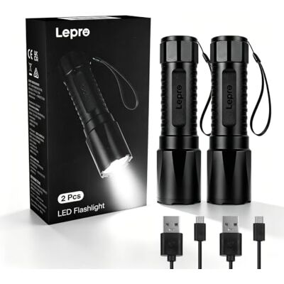 Lepro Taschenlampe LED Aufladbar(2er-Pack), 5 Modi mit Speicherfunktion Mini Taschenlampe, Lange Akkulaufzeit, Taschenlampe Kinder IPX4 Wasserdicht für Camping, Outdoor-Aktivitäten und Notfälle Lepro Taschenlampe LED Aufladbar(2er-Pack), 5 Modi mit Speicherfunktion Mini Taschenlampe, Lange Akkulaufzeit, Taschenlampe Kinder IPX4 Wasserdicht für Camping, Outdoor-Aktivitäten und Notfälle