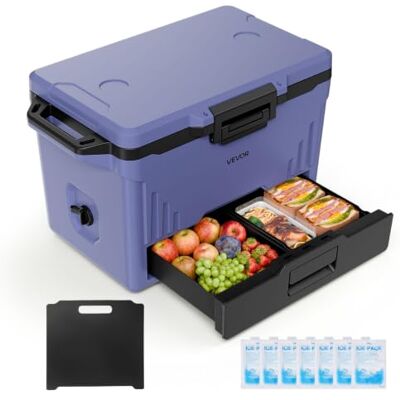 VEVOR 47,32 L Passive Kühlbox Tragbare Isolierbox für Camping Outdoor Sport, Auslaufsicher, Hält 48 Stunden Kühl, Isolierte Kühlbox mit Eisbereich, Stabilem Griff und Getrennten Trocken- und Nasszonen VEVOR 47,32 L Passive Kühlbox Tragbare Isolierbox für Camping Outdoor Sport, Auslaufsicher, Hält 48 Stunden Kühl, Isolierte Kühlbox mit Eisbereich, Stabilem Griff und Getrennten Trocken- und Nasszonen