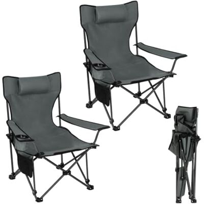 WOLTU Campingstuhl Klappstuhl 2er Set, Faltstuhl Anglerstuhl faltbar für Outdoor, Camping, bis 150 kg belastbar mit Armlehnen und Getränkehalter Grau WOLTU Campingstuhl Klappstuhl 2er Set, Faltstuhl Anglerstuhl faltbar für Outdoor, Camping, bis 150 kg belastbar mit Armlehnen und Getränkehalter Grau