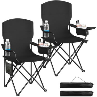 WOLTU Campingstuhl 2er Set faltbar, mit Seitentasche und Kühltasche Angelstuhl mit Getränkehalter, bis 130 kg Belastbar, für Camping Angeln Picknicks Strand, Schwarz WOLTU Campingstuhl 2er Set faltbar, mit Seitentasche und Kühltasche Angelstuhl mit Getränkehalter, bis 130 kg Belastbar, für Camping Angeln Picknicks Strand, Schwarz
