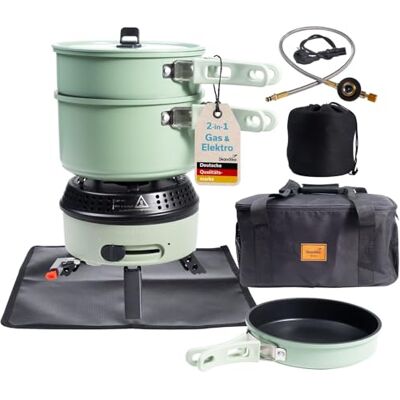 Skandika Campingkocher Rask Camping Kocher Hybrid, 2 in 1 Betrieb mit Strom oder Gas, Piezozündung, mit Geschirr, Topf, Pfanne, Set mit Unterlage & Tasche Gaskocher, elektrisch, Outdoor, tragbar Skandika Campingkocher Rask Camping Kocher Hybrid, 2 in 1 Betrieb mit Strom oder Gas, Piezozündung, mit Geschirr, Topf, Pfanne, Set mit Unterlage & Tasche Gaskocher, elektrisch, Outdoor, tragbar