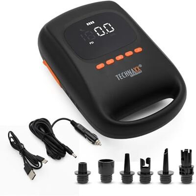 Technaxx SUP Pumpe Elektrisch Akku 20 PSI, Kabellose Luftpumpe für Stand Up Paddle Board, Kajak, Schlauchboot & Luftzelt, Digitaldisplay, Auto-Off, 7500 mAh Powerbank, 6 Düsen TX-266 Technaxx SUP Pumpe Elektrisch Akku 20 PSI, Kabellose Luftpumpe für Stand Up Paddle Board, Kajak, Schlauchboot & Luftzelt, Digitaldisplay, Auto-Off, 7500 mAh Powerbank, 6 Düsen TX-266
