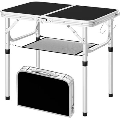 WOLTU Klapptisch Klein, 4-fach höhenverstellbar, 60x40cm, Schwarz 25/36/50/60 cm Höhenverstellung, MDF und Alu, Mit Aufbewahrungsnetz und Haken, Campingtisch für Picknick Grill Garten WOLTU Klapptisch Klein, 4-fach höhenverstellbar, 60x40cm, Schwarz 25/36/50/60 cm Höhenverstellung, MDF und Alu, Mit Aufbewahrungsnetz und Haken, Campingtisch für Picknick Grill Garten