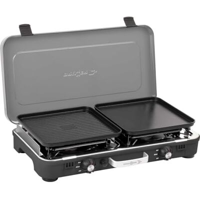 BRUNNER Camping-Kocher 2-flammig Gaskocher POWERKOOK 50mbar 2xGrillplatte 2-in-1 Tisch Camping-Kocher 2-flammig Edelstahl Gasgrill & Gaskocher 50mbar mit 2xGrillplatte mit Gasregler + Gaschlauch BRUNNER Camping-Kocher 2-flammig Gaskocher POWERKOOK 50mbar 2xGrillplatte 2-in-1 Tisch Camping-Kocher 2-flammig Edelstahl Gasgrill & Gaskocher 50mbar mit 2xGrillplatte mit Gasregler + Gaschlauch