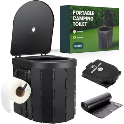 Green Haven Faltbare Campingtoilette Tragbares Klo für Erwachsene mit 6L waschbarem Korb & eingebautem Rollenhalter Reise-Toilette für Wohnwagen, Festival, Outdoor, Indoor Notfall Green Haven Faltbare Campingtoilette Tragbares Klo für Erwachsene mit 6L waschbarem Korb & eingebautem Rollenhalter Reise-Toilette für Wohnwagen, Festival, Outdoor, Indoor Notfall