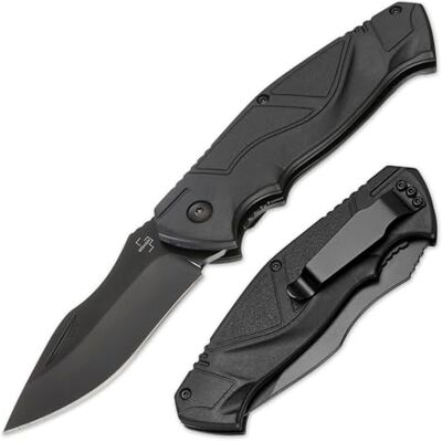 BÖKER PLUS All Black Pro 42 Zweihand Einsatzmesser 42a-konform D2 8 cm Taktisches Klappmesser, Drop-Point-Klinge, Liner-Lock, Nylon-Griff, Clip, für Rettungskräfte, Arbeit, Outdoor & Survival, EDC BÖKER PLUS All Black Pro 42 Zweihand Einsatzmesser 42a-konform D2 8 cm Taktisches Klappmesser, Drop-Point-Klinge, Liner-Lock, Nylon-Griff, Clip, für Rettungskräfte, Arbeit, Outdoor & Survival, EDC