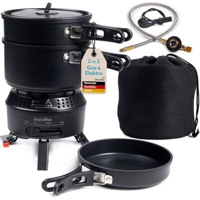 Skandika Campingkocher Rask Camping Kocher Hybrid, 2 in 1 Betrieb mit Strom oder Gas, Piezozündung, Set mit Geschirr, Topf, Pfanne Gaskocher, elektrisch, Outdoor, tragbar Skandika Campingkocher Rask Camping Kocher Hybrid, 2 in 1 Betrieb mit Strom oder Gas, Piezozündung, Set mit Geschirr, Topf, Pfanne Gaskocher, elektrisch, Outdoor, tragbar