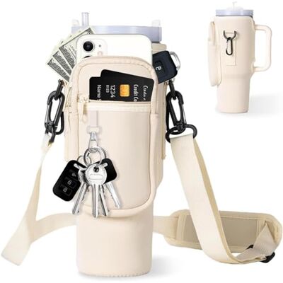 Deiksuir Stanley Trinkflaschen-Tragetasche, 1,2 l, mit Handytasche, Kartentasche, Bergsteiger-Schnalle und Schlüsselanhänger, schwarze multifunktionale Flaschentasche für Stanley Cup-Zubehör Deiksuir Stanley Trinkflaschen-Tragetasche, 1,2 l, mit Handytasche, Kartentasche, Bergsteiger-Schnalle und Schlüsselanhänger, schwarze multifunktionale Flaschentasche für Stanley Cup-Zubehör