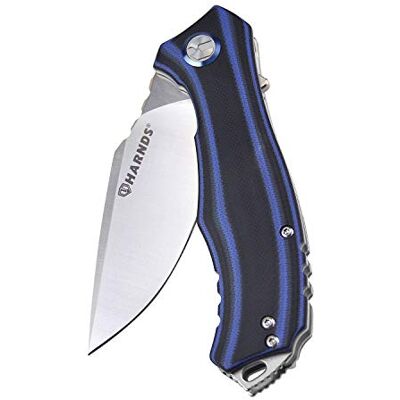 Harnds Maverick Klappmesser mit Flipper Assist, 88 mm D2 Stahlklinge Klappmesser mit rutschfestem G10 Griff und abnehmbarem Clip und Klingenarretierung (Blau+Schwarz+Satin) Harnds Maverick Klappmesser mit Flipper Assist, 88 mm D2 Stahlklinge Klappmesser mit rutschfestem G10 Griff und abnehmbarem Clip und Klingenarretierung (Blau+Schwarz+Satin)