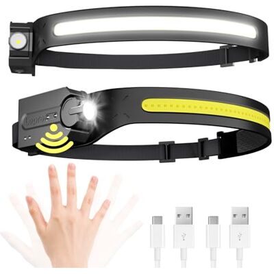 Lepro Stirnlampe LED Wiederaufladbar, COB Kopflampe mit 5 Modi & sensor 5 Lichtmodi, IP44 Wasserdicht Stirnleuchte, 230° Weitwinkel mit Bewegungssensor, Ideal für Joggen, Angeln, Camping, 2 Stück Lepro Stirnlampe LED Wiederaufladbar, COB Kopflampe mit 5 Modi & sensor 5 Lichtmodi, IP44 Wasserdicht Stirnleuchte, 230° Weitwinkel mit Bewegungssensor, Ideal für Joggen, Angeln, Camping, 2 Stück