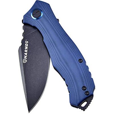 Harnds Maverick Klappmesser mit Flipper Assist, 88 mm D2 Stahlklinge Klappmesser mit rutschfestem G10 Griff und abnehmbarem Clip und Klingenarretierung (Blau+Satin) Harnds Maverick Klappmesser mit Flipper Assist, 88 mm D2 Stahlklinge Klappmesser mit rutschfestem G10 Griff und abnehmbarem Clip und Klingenarretierung (Blau+Satin)