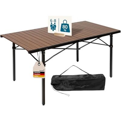 Skandika Campingtisch Maikku Alu Klapptisch groß, 140 x 70 x 70 cm, Holzoptik, 6 Personen, bis 80 kg, wasserfest, klappbar, leicht, einrollbare Tischplatte Falttisch für Camping, Garten, Angeln Skandika Campingtisch Maikku Alu Klapptisch groß, 140 x 70 x 70 cm, Holzoptik, 6 Personen, bis 80 kg, wasserfest, klappbar, leicht, einrollbare Tischplatte Falttisch für Camping, Garten, Angeln