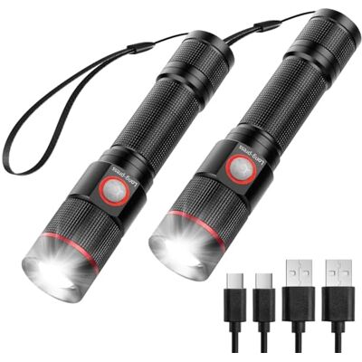 Lepro Taschenlampe LED Aufladbar (2er-Pack), Zoombare Flashlight, 5 Modi Klein Taschenlampe Extrem Hell, 5 Lichtmodi, IPX4 Wasserdicht, Zoombare Flashlight für Kinder, Camping, Wandern, Notfälle Lepro Taschenlampe LED Aufladbar (2er-Pack), Zoombare Flashlight, 5 Modi Klein Taschenlampe Extrem Hell, 5 Lichtmodi, IPX4 Wasserdicht, Zoombare Flashlight für Kinder, Camping, Wandern, Notfälle