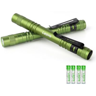Lepro Taschenlampe (2 Stück), Mini LED Stiftlampe mit 3 Modi, Grün IPX4 Stiftlampe, Handheld Taschenlampe Klein Inklusive 2 AAA-Batterien, perfekt für Inspektion, Arbeit, Reparatur Lepro Taschenlampe (2 Stück), Mini LED Stiftlampe mit 3 Modi, Grün IPX4 Stiftlampe, Handheld Taschenlampe Klein Inklusive 2 AAA-Batterien, perfekt für Inspektion, Arbeit, Reparatur