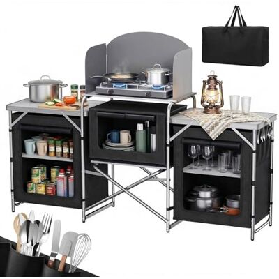 Sekey Campingküche Faltbar, Campingschrank mit Arbeitsplatte und Staufächern, Outdoor Küchenschrank mit Aluminiumgestell, Ink. Tragetasche, Mobile Schränke für Outdoorküche, Vorzelt, Wohnwagen Sekey Campingküche Faltbar, Campingschrank mit Arbeitsplatte und Staufächern, Outdoor Küchenschrank mit Aluminiumgestell, Ink. Tragetasche, Mobile Schränke für Outdoorküche, Vorzelt, Wohnwagen