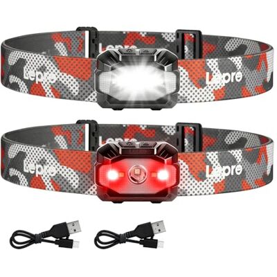 Lepro 3W Stirnlampe LED Wiederaufladbar, Dual Power Kopflampe mit 10 Modi Stirnlampe mit USB-C und 3 AAA (Nicht Enthalten), 10 Modi & Rotlicht, IPX4, Leicht Stirnlampen Ideal für Camping, 2 Stück Lepro 3W Stirnlampe LED Wiederaufladbar, Dual Power Kopflampe mit 10 Modi Stirnlampe mit USB-C und 3 AAA (Nicht Enthalten), 10 Modi & Rotlicht, IPX4, Leicht Stirnlampen Ideal für Camping, 2 Stück