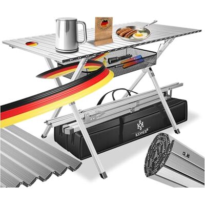KESSER ® Campingtisch faltbar Klapptisch mit Aluminiumrahmen Aufrollbare Tischplatte Falttisch klappbar 145x70x70cm bis 100kg inkl. Tragetasche mit Trageband & Netztasche, Silber KESSER ® Campingtisch faltbar Klapptisch mit Aluminiumrahmen Aufrollbare Tischplatte Falttisch klappbar 145x70x70cm bis 100kg inkl. Tragetasche mit Trageband & Netztasche, Silber