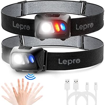 Lepro Stirnlampe LED Wiederaufladbar, Kopflampe mit 5 Modi & sensor 5 Lichtmodi & Rotlicht, IPX4 Wasserdicht Leicht Stirnleuchte, Ideal für Laufen, Joggen, Angeln, Camping, 2 Stück Lepro Stirnlampe LED Wiederaufladbar, Kopflampe mit 5 Modi & sensor 5 Lichtmodi & Rotlicht, IPX4 Wasserdicht Leicht Stirnleuchte, Ideal für Laufen, Joggen, Angeln, Camping, 2 Stück