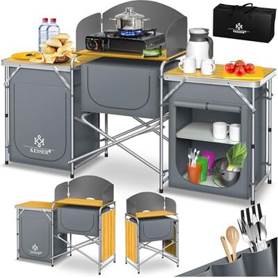 KESSER ® Campingküche Inkl. Tragetasche Campingschrank Faltschrank mit Aluminiumgestell Reiseküche Küchenbox Zeltschrank Outdoor Camping Küche Grau Typ Big KESSER ® Campingküche Inkl. Tragetasche Campingschrank Faltschrank mit Aluminiumgestell Reiseküche Küchenbox Zeltschrank Outdoor Camping Küche Grau Typ Big