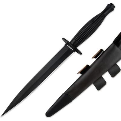 BÖKER HISTORY KNIFE & TOOL Commando Dagger schwarzer Militärdolch zweischneidig Zweischneidiges Gürtelmesser aus rostfreiem 420-Stahl, schwarzer Alugriff, Lederscheide, für Militaria, Sammler & Reenactment BÖKER HISTORY KNIFE & TOOL Commando Dagger schwarzer Militärdolch zweischneidig Zweischneidiges Gürtelmesser aus rostfreiem 420-Stahl, schwarzer Alugriff, Lederscheide, für Militaria, Sammler & Reenactment