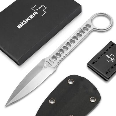 BÖKER PLUS® Voodoo kleines feststehendes EDC Messer mit 440C Griff hochwertiges Gürtelmesser mit 440C Klinge Messer mit feststehender Klinge unter 12 cm mit Kydex Scheide, Silber BÖKER PLUS® Voodoo kleines feststehendes EDC Messer mit 440C Griff hochwertiges Gürtelmesser mit 440C Klinge Messer mit feststehender Klinge unter 12 cm mit Kydex Scheide, Silber