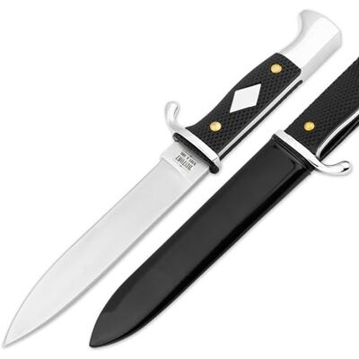 BÖKER HISTORY KNIFE & TOOL® German Scout Knife klassisches Pfadfindermesser mit 14 cm Klinge Fahrtenmesser traditionell mit schwarzem Griff historisches Gürtelmesser feststehend mit Metallscheide BÖKER HISTORY KNIFE & TOOL® German Scout Knife klassisches Pfadfindermesser mit 14 cm Klinge Fahrtenmesser traditionell mit schwarzem Griff historisches Gürtelmesser feststehend mit Metallscheide