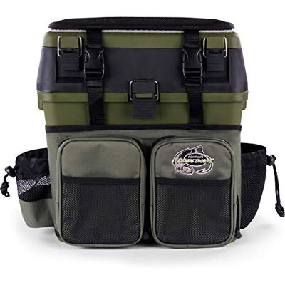 normani Angelkoffer Angelbox Angeltasche gepolsterte Sitzkiepe Sitzfunktion Gerätekasten mit Rucksackfunktion und aufgesetzten Taschen inklusive 4 Tackle-Boxen für Angelzubehör Dunkelgrün Einheitsgröße normani Angelkoffer Angelbox Angeltasche gepolsterte Sitzkiepe Sitzfunktion Gerätekasten mit Rucksackfunktion und aufgesetzten Taschen inklusive 4 Tackle-Boxen für Angelzubehör Dunkelgrün Einheitsgröße