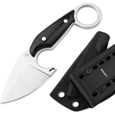 BÖKER PLUS® Enki kleines Full Tang Messer mit Kydexscheide taktisches Messer mit 5,6 cm D2 Droppoint Klinge feststehend Neck Knife 42a konform Backup Messer mit Micarta Griff schwarz & Ring BÖKER PLUS® Enki kleines Full Tang Messer mit Kydexscheide taktisches Messer mit 5,6 cm D2 Droppoint Klinge feststehend Neck Knife 42a konform Backup Messer mit Micarta Griff schwarz & Ring