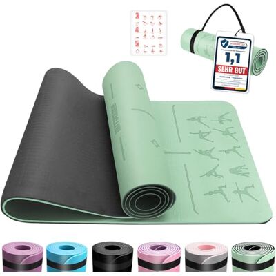 OUTDOUSE Yoga Matte, TPE 6mm Dicke Hautfreundliche Yogamatte Rutschfest Gymnastikmatte Pilates Gymnastik Meditation Stretching mit Trageriemen&Tasche Home Workout Sportmatte 183x61cm Grün&Schwarz OUTDOUSE Yoga Matte, TPE 6mm Dicke Hautfreundliche Yogamatte Rutschfest Gymnastikmatte Pilates Gymnastik Meditation Stretching mit Trageriemen&Tasche Home Workout Sportmatte 183x61cm Grün&Schwarz