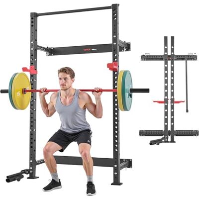 VEVOR Power Cage Klappbar 454 kg Belastbar, Wandmontiertes Power Rack, Multifunktionales Krafttrainingsgerät mit Landminenbefestigung & verstellbaren J-Haken & Klimmzugstange für Heimfitnessstudio VEVOR Power Cage Klappbar 454 kg Belastbar, Wandmontiertes Power Rack, Multifunktionales Krafttrainingsgerät mit Landminenbefestigung & verstellbaren J-Haken & Klimmzugstange für Heimfitnessstudio