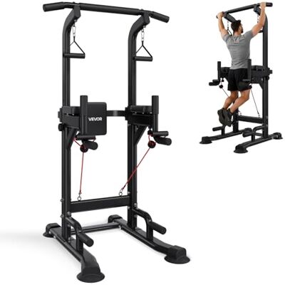 VEVOR Klimmzugstange Klimmzugstation Power Tower Dip Station mit 150 kg Tragkraft & H-Rahmenkonstruktion & Rückenpolster, 12-fach höhenverstellbar, multifunktionales Training von Armen Rücken VEVOR Klimmzugstange Klimmzugstation Power Tower Dip Station mit 150 kg Tragkraft & H-Rahmenkonstruktion & Rückenpolster, 12-fach höhenverstellbar, multifunktionales Training von Armen Rücken
