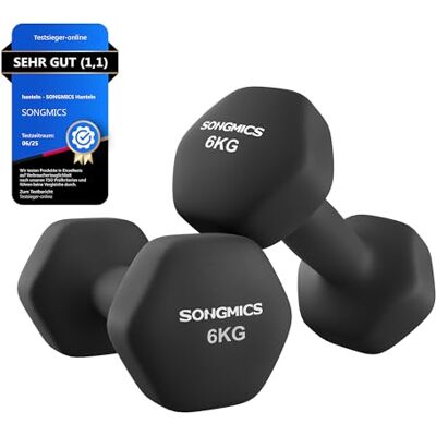 SONGMICS Hanteln, 2er Set, 2 x 6 kg, Hantelset, Kurzhanteln, Hexagon, Neopren-Beschichtung, Krafttraining, Workout, Fitnesstraining, für Zuhause, tintenschwarz SYL160B01 SONGMICS Hanteln, 2er Set, 2 x 6 kg, Hantelset, Kurzhanteln, Hexagon, Neopren-Beschichtung, Krafttraining, Workout, Fitnesstraining, für Zuhause, tintenschwarz SYL160B01