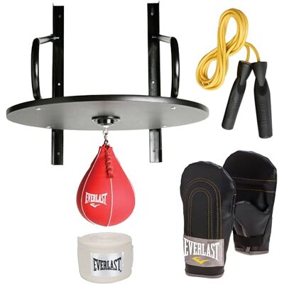 Everlast Unisex Erwachsene Sport Boxen Speed Bag Kit 6 Teilig (Holzplattform, Speedbag, Drehgelenk, Handwraps, Boxhandschuhe, Springseil) Everlast Unisex Erwachsene Sport Boxen Speed Bag Kit 6 Teilig (Holzplattform, Speedbag, Drehgelenk, Handwraps, Boxhandschuhe, Springseil)
