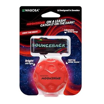 Waboba LED-Bounceback-Mondball mit Handgelenkband – Hochspringender Ball mit Bewegungsaktivierten Lichtern – Fördert Hand-Auge-Koordination – Verstellbar für Kinder & Erwachsene – Rot Waboba LED-Bounceback-Mondball mit Handgelenkband – Hochspringender Ball mit Bewegungsaktivierten Lichtern – Fördert Hand-Auge-Koordination – Verstellbar für Kinder & Erwachsene – Rot